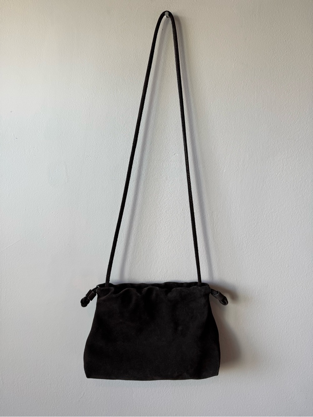 COS Women's Mini Cavatelli Clutch Suede Bag in Chocolate Brown
